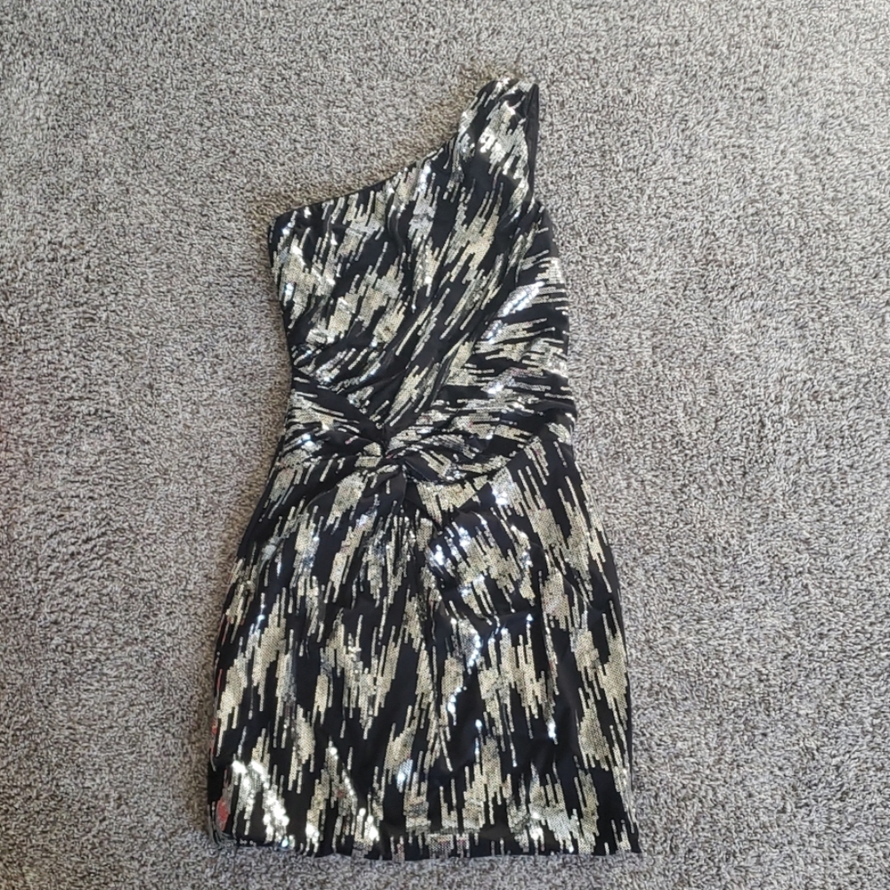 Sequined black one shoulder dress
